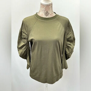 PROLOGUE Military green ruched sleeve crew neck top size S.